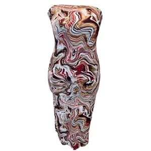 Maxi Dress Brown Womens Tube Top Dress Stretch Sea Print Tank Dress New